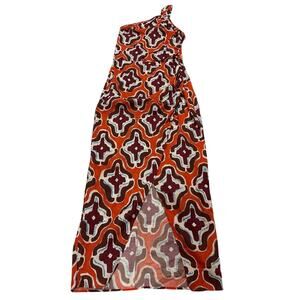 NWT Zara Womens XS Midi Dress Sleeveless Printed Asymmetric Split One Shoulder